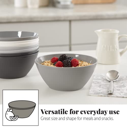 US Acrylic Unbreakable 28 oz. Plastic Stackable Cereal Bowls for Snacks & Ice Cream in Grey Colors (Set of 8) 6-inch Reusable, BPA-Free, Made in the USA, Dishwasher Safe Dinnerware - Image 4