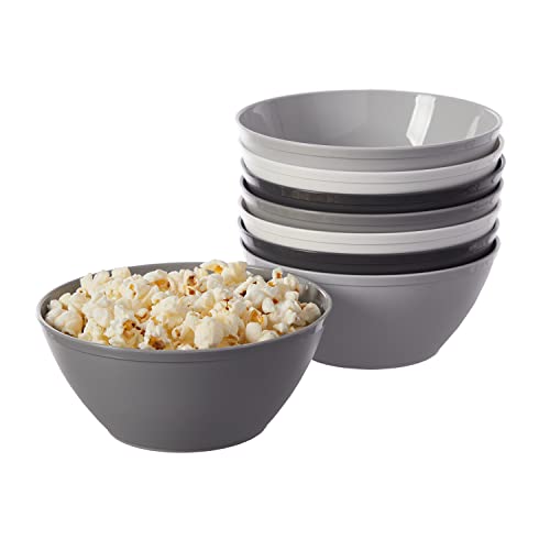 US Acrylic Unbreakable 28 oz. Plastic Stackable Cereal Bowls for Snacks & Ice Cream in Grey Colors (Set of 8) 6-inch Reusable, BPA-Free, Made in the USA, Dishwasher Safe Dinnerware - Image 1