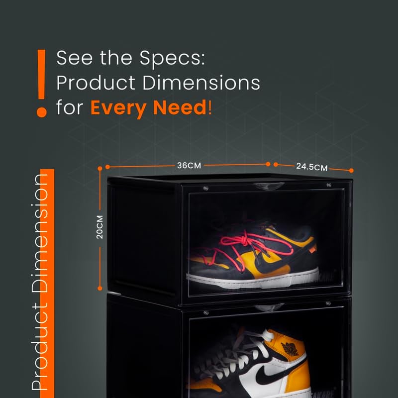 SNEAKARE Plastic Shoe Storage Organizer Set Of 2 HeavyDuty Sneaker Box Stackable Storage Box With Magnetic Closure Easy Black - Image 5