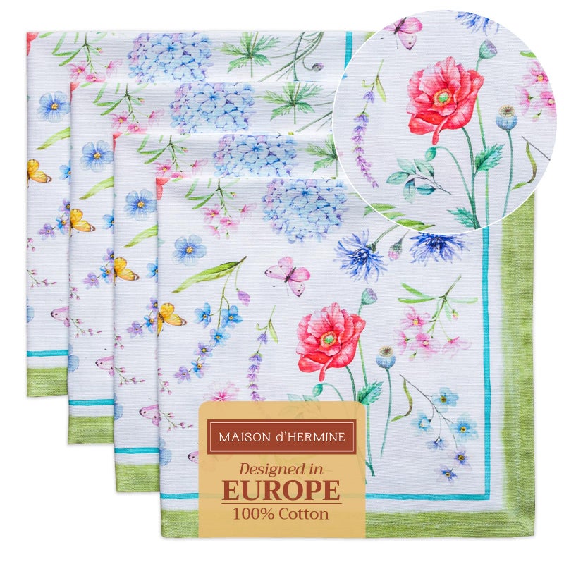 Maison d' Hermine Maison d Hermine Cloth Napkins Set of 4 100 Cotton Everyday Reusable Square Napkins Cloth Washable Dinner Party Wedding Restaurant SpringSummer Just Floral 20 x 20