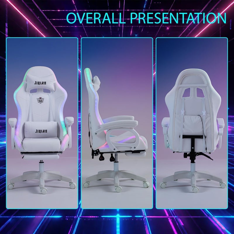 Doeunner Computer Gaming Chairs Video Game Chairs LED Light Ergonomic Office Massage Chair Lumbar Support and Adjustable Back Bench Secure Handrail Latex Cushion - Image 4