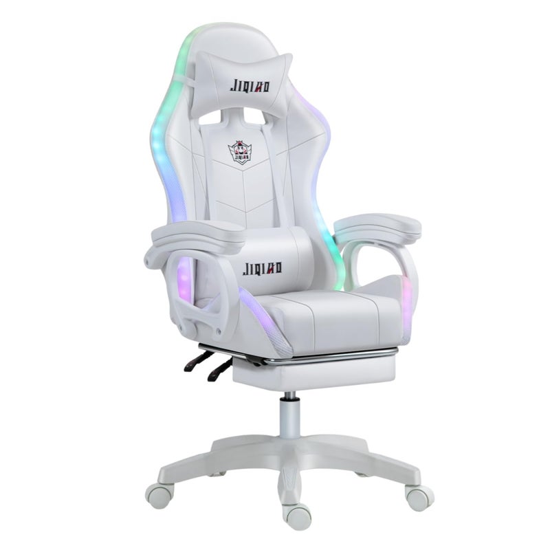 Doeunner Computer Gaming Chairs Video Game Chairs LED Light Ergonomic Office Massage Chair Lumbar Support and Adjustable Back Bench Secure Handrail Latex Cushion - Image 1