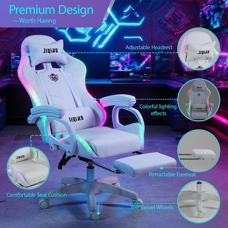 Doeunner Computer Gaming Chairs Video Game Chairs LED Light Ergonomic Office Massage Chair Lumbar Support and Adjustable Back Bench Secure Handrail Latex Cushion - Image 3