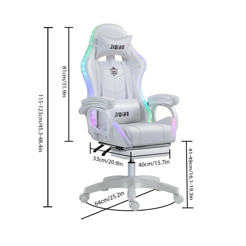 Doeunner Computer Gaming Chairs Video Game Chairs LED Light Ergonomic Office Massage Chair Lumbar Support and Adjustable Back Bench Secure Handrail Latex Cushion - Image 2