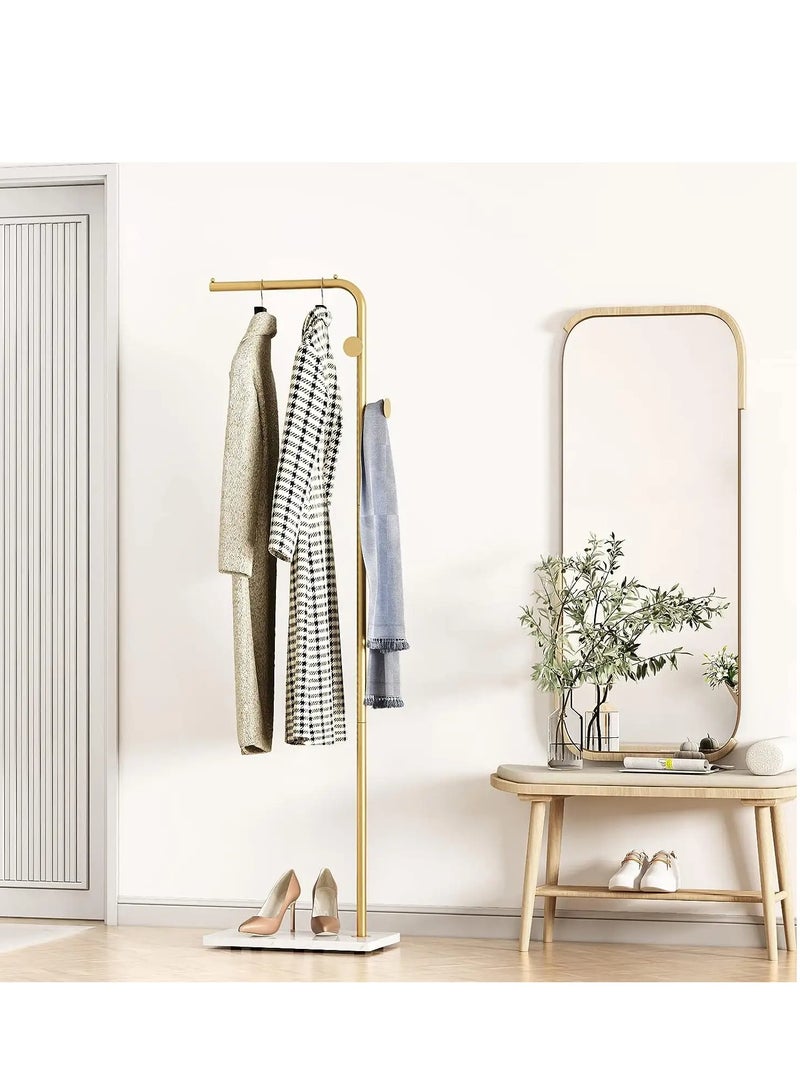 Y&D Metal Coat Rack Gold Coat Rack Freestanding with 3 Hooks and Marble Base Floor-standing Coat Stand Floor Hanger 170CM - Image 3