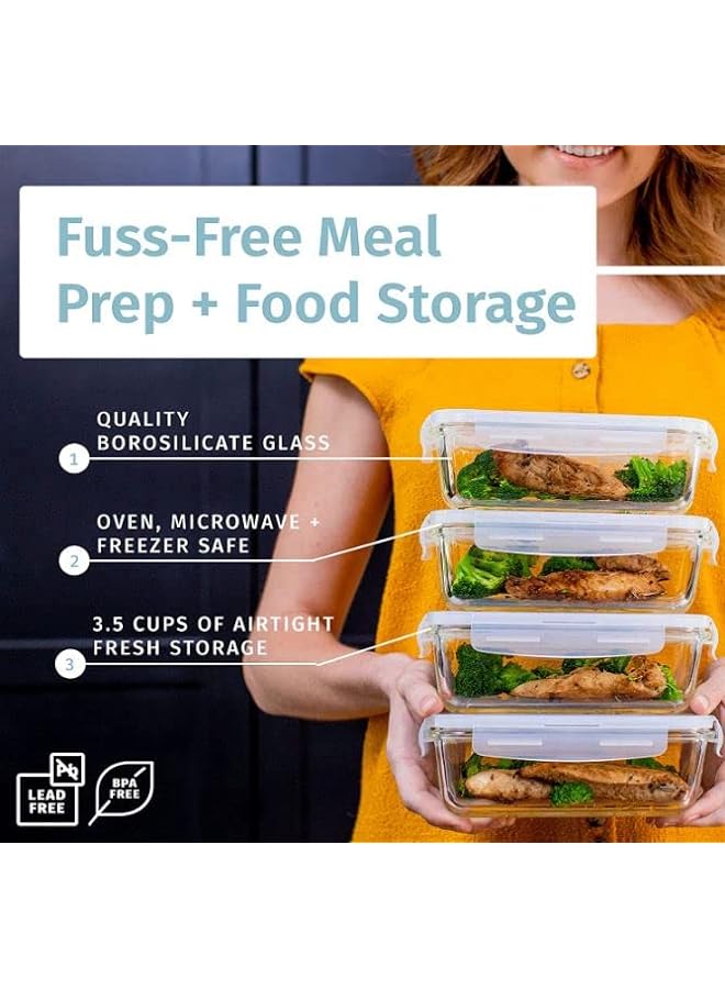 Zaboon حاويات تخزين الطعام الزجاجية مع أغطية قابلة للإغلاق حاويات إعداد الوجبات الزجاجية مع أغطية صناديق غداء بينتو 1 قسم مجموعة 4 صناديق أغطية شفافة خالية من BPA وآمنة في غسالة الصحون - Image 4
