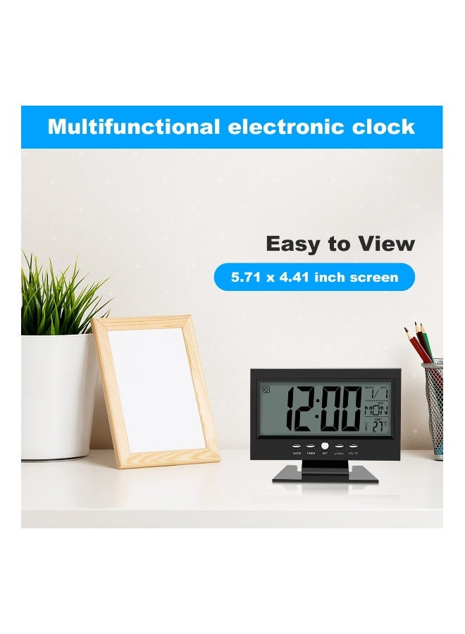 ساعة منبه رقمية مع شاشة LCD، حساس للصوت، تقويم، وحرارة، تناسب غرفة النوم، غرفة المعيشة، والمكتب - ساعة منبه أنيقة للمكتب والطاولة. - Image 5