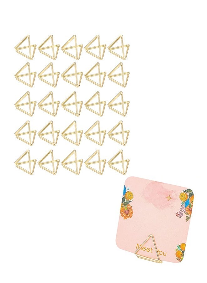 Generic 25 Pieces Metal Place Card Holders, Triangle Shape Table Sticky Note Clip, Creative Desktop Stand Clips for Place Cards Weddings Anniversary Office Desk Name (Gold)  - Image 1