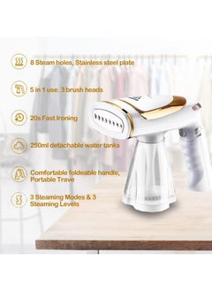 ARNOTEC Clothes Steamer, 1600W High Power Handheld Steamer, Portable Foldable Travel Garment Steamer, Three Speed ​​Adjustable Garment Steamer with Removable 250ml Water Tank, 20s Fast Heating  - Image 2