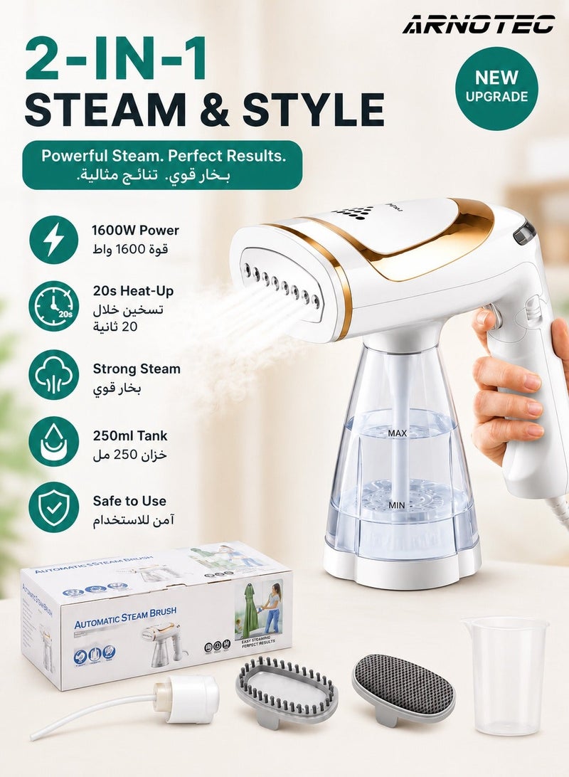 ARNOTEC Clothes Steamer, 1600W High Power Handheld Steamer, Portable Foldable Travel Garment Steamer, Three Speed ​​Adjustable Garment Steamer with Removable 250ml Water Tank, 20s Fast Heating - Image 1