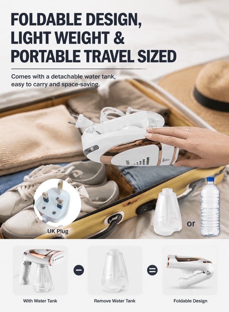 ARNOTEC Clothes Steamer, 1600W High Power Handheld Steamer, Portable Foldable Travel Garment Steamer, Three Speed ​​Adjustable Garment Steamer with Removable 250ml Water Tank, 20s Fast Heating - Image 5