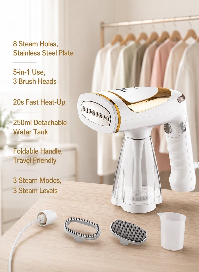 ARNOTEC Clothes Steamer, 1600W High Power Handheld Steamer, Portable Foldable Travel Garment Steamer, Three Speed ​​Adjustable Garment Steamer with Removable 250ml Water Tank, 20s Fast Heating - Image 2