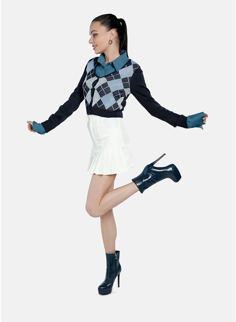 London Rag London Rag Navy Full Sleeve Argyle Checks Cardigan