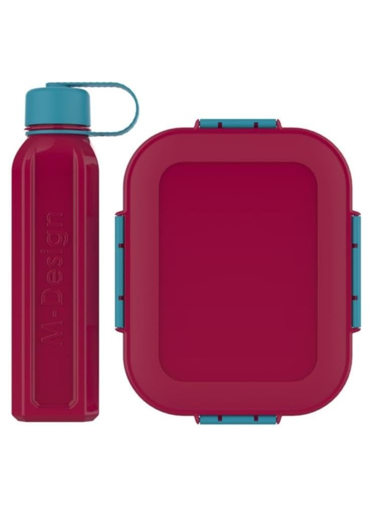 Generic - Lunch Box Set 1.6L with 650ml Bottle Fuchsia and Teal - Image 1