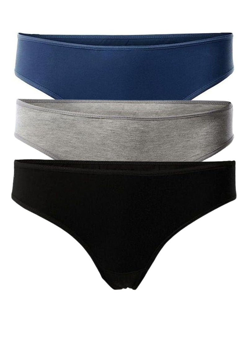 Pack of 3 Plain Cotton Bikini Panties Underwear for Women