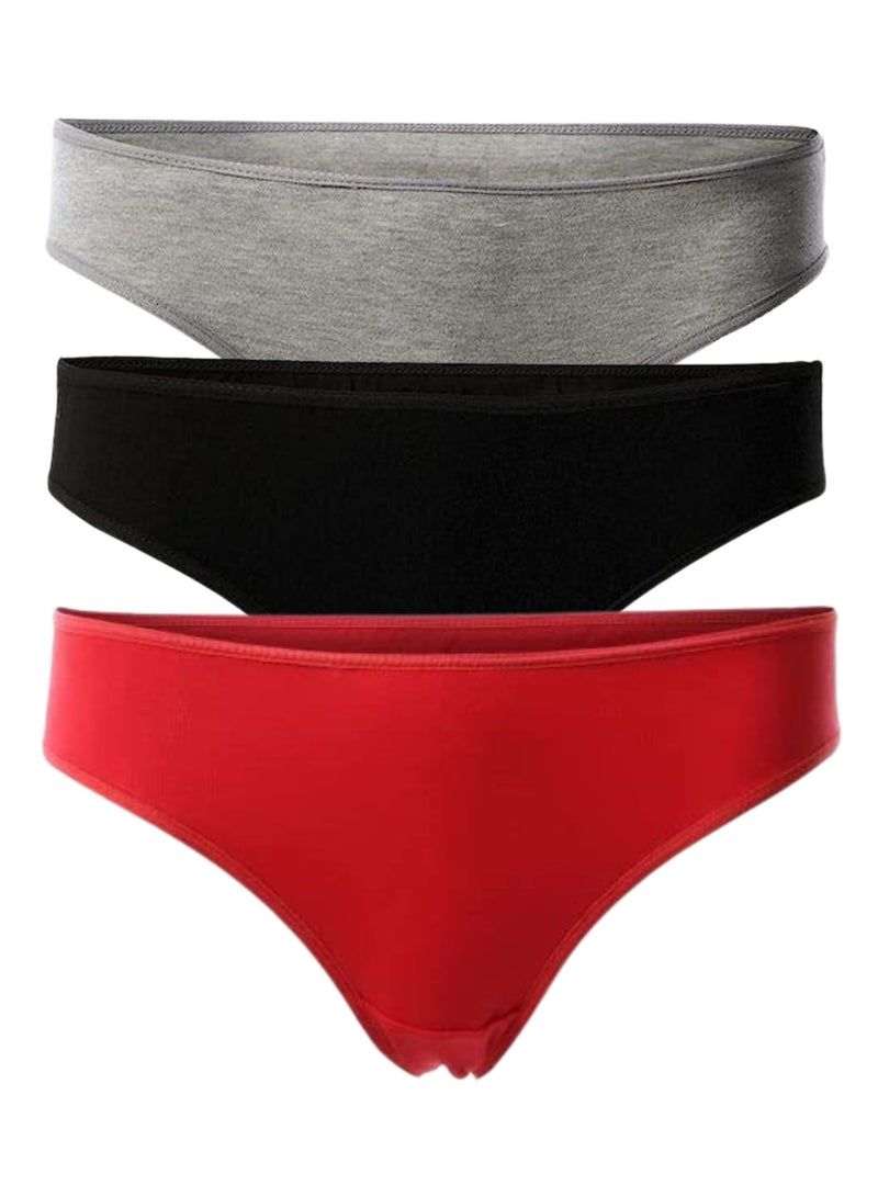 Pack of 3 Plain Cotton Bikini Panties Underwear for Women