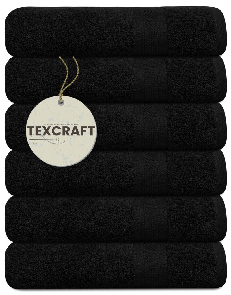 TEXCRAFT Large Bath Towels Set of 6  100 Cotton Terry  24 x 50  Quick Dry Soft  Highly Absorbent  Black Towels for Bathroom Gym Spa Pool  Daily Use