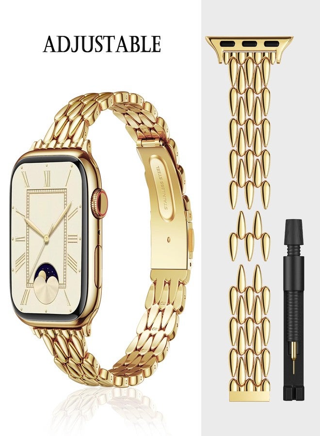 VISOOM Slim Gold Iwatch Bands Compatible With Apple Watch Bands 38/40/41/42mm Women - Thin Metal Dressy Luxury Cute Designer Apple Watch Series 11 10 Se 9 8 7 6 5 4 3 2 1 Bracelet Bands for Women - Image 3