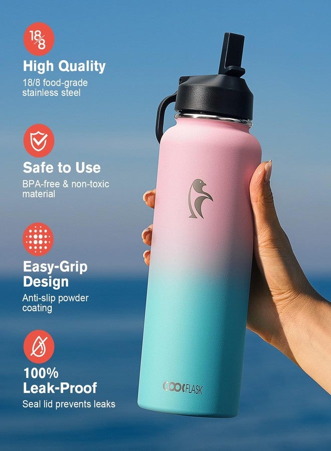 Coolflask 40 oz Insulated Water Bottle with Straw&3 Lids, Coolflask Stainless Steel Metal flask Wide Mouth for Sports or Office, Non-BPA Keep Cold Up to 48 Hrs or Hot Up to 24 Hrs, Bubblegum Princess - Image 3