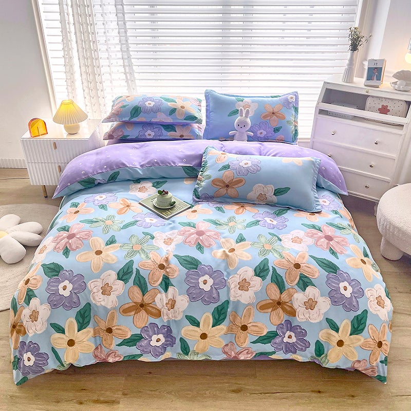 Popular Four-Season High-End Summer And Autumn Brushed Bed Sheetss Thickened Four-Piece Set Student Dormitory Single Plant Flower Quilt Cover - Image 5