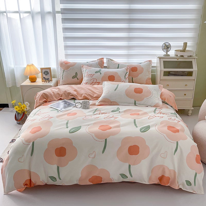 Popular Four-Season High-End Summer And Autumn Brushed Bed Sheetss Thickened Four-Piece Set Student Dormitory Single Plant Flower Quilt Cover - Image 3