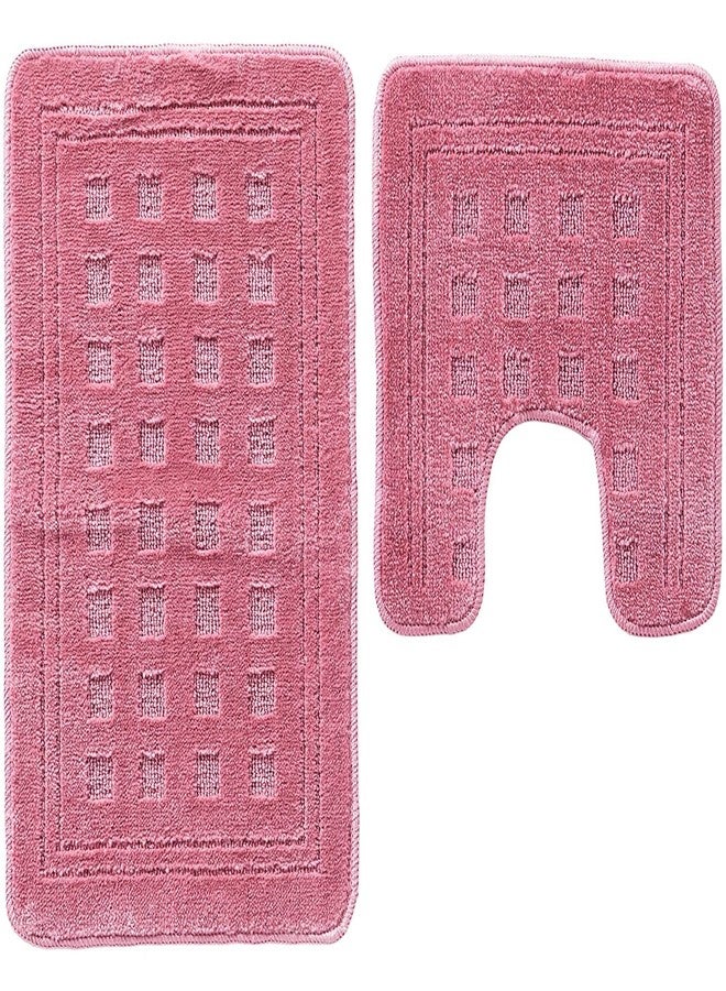 تاش هوم فاشون طقم سجاد حمام من قطعتين من تاش، فائق الامتصاص، بلون بنفسجي وردي سادة - Image 1