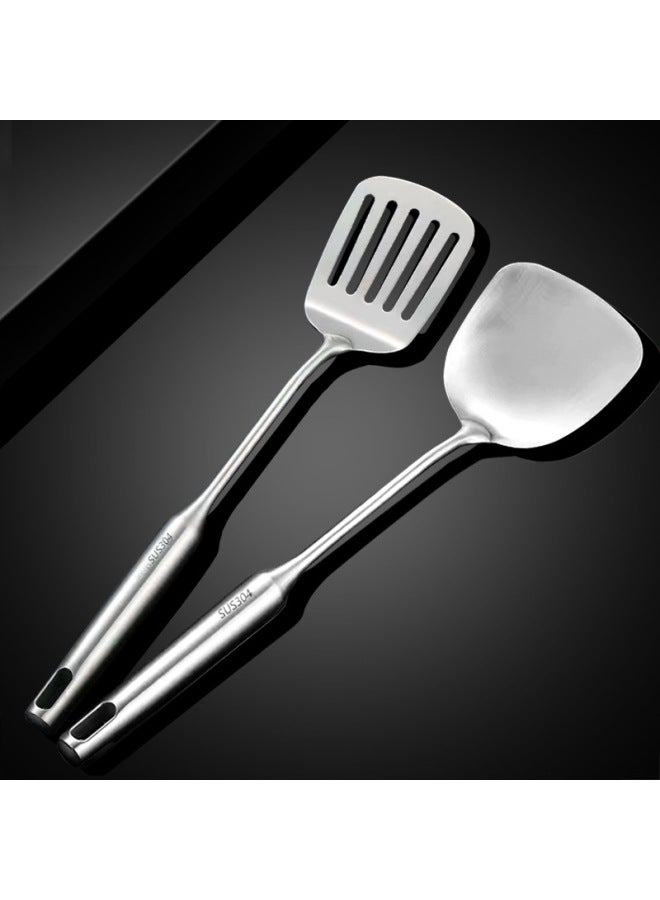 304 Long Handle Stainless Steel Pizza Shovel Household Kitchen Steak Shovel Pancake Fried Egg Leak Shovel Flat Pan Product-Color:304 German Technology  Collection Priority Delivery - Image 1