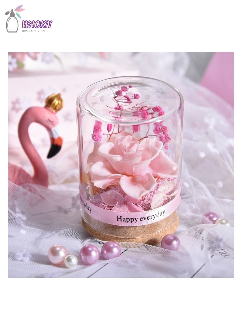 WAOKN Eternal Rose Glass Bottle High Appearance Level Creative Gift Box Light up Rose in Glass Dome Family Decoration for Mother’s Day Valentine’s Day Anniversary Pink - Image 1