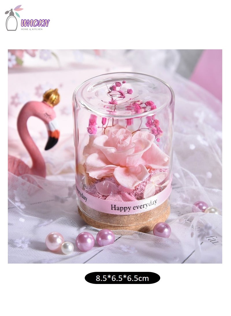 WAOKN Eternal Rose Glass Bottle High Appearance Level Creative Gift Box Light up Rose in Glass Dome Family Decoration for Mother’s Day Valentine’s Day Anniversary Pink - Image 2