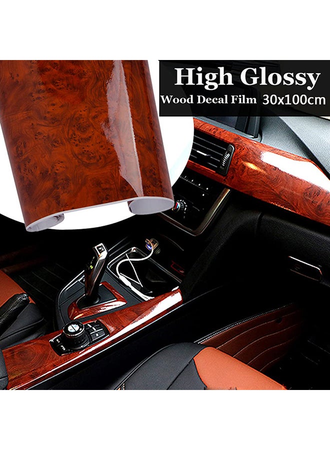 Car Wood Grain Sticker Car Interior Film High Gloss Wood Grain Vinyl Decal Color Change Film Bright Surface Mahogany Grain Center Control Film Modified Renovation Sticker 30x100cm - Image 5