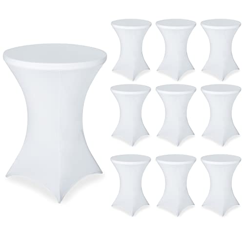 FestiCorp 10 Pack Spandex Table Cover Cocktail Fitted Tablecloths Round Highboy Stretch Table Covers Cloths for Party DJ Bar Wedding Birthday Banquet White 3032 Diameter x 4043 Height