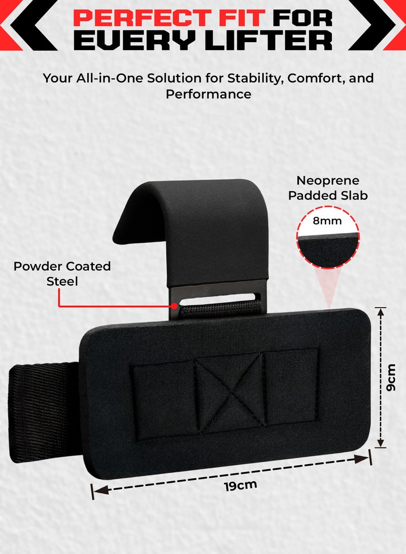 FIT TRIBE Weight Lifting Hooks for Men & Women 2pcs - Heavy Duty Lifting Straps for Deadlifts, Powerlifting, Shrugs, & Rows - Gym Grips with Anti-Slip Pull-Up Hooks (Black) - Image 4