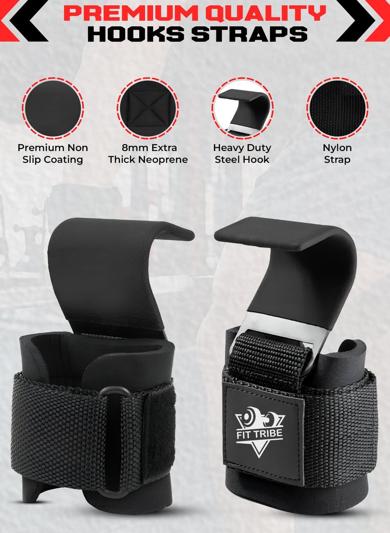 FIT TRIBE Weight Lifting Hooks for Men & Women 2pcs - Heavy Duty Lifting Straps for Deadlifts, Powerlifting, Shrugs, & Rows - Gym Grips with Anti-Slip Pull-Up Hooks (Black) - Image 2