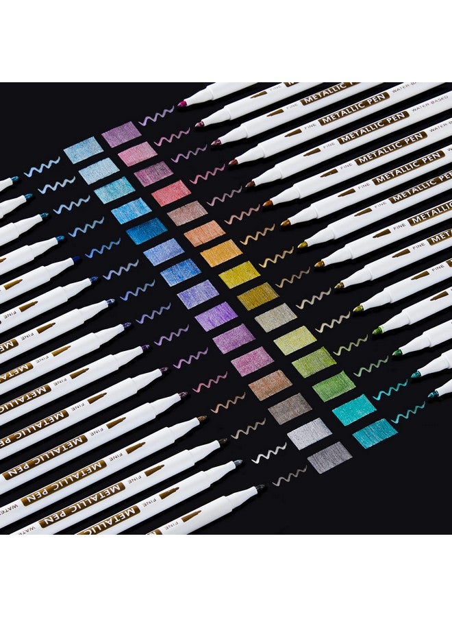 Shuttle Art Metallic Marker Pens, 30 Colors Metallic Paint Markers With 1 Coloring Book Fine Point For Diy Card, Calligraphy, Art And Crafting Projects, Works Great On Black Paper, Scrapbooks, Rock - Image 1