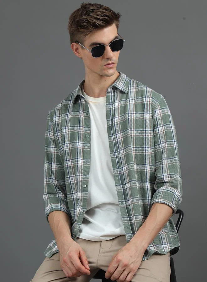 Bushirt Checked Spread Collar Regular Fit Shirt by Styli