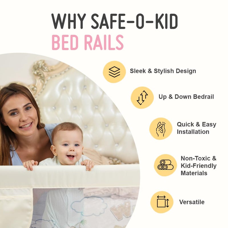 Safe-O-Kid حاجز سرير مصمم SAFE-O-KID® مع ضمان لمدة سنة، بيج (5 أقدام/152 سم) عبوة من 1 - Image 2