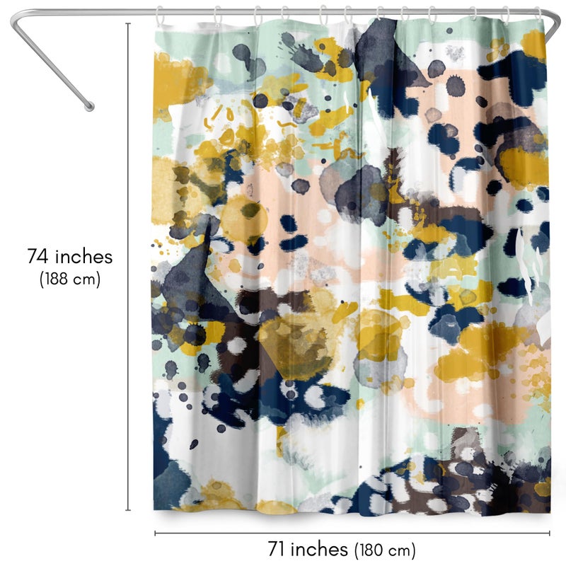 Americanflat 71x74 Abstract Shower Curtain - Water-Resistant Long Shower Curtain with Metal Grommets and 12 Hooks - 100% Polyester - Navy Blue, Yellow, Blush Pink, Mint Green, Charcoal and White - Image 2