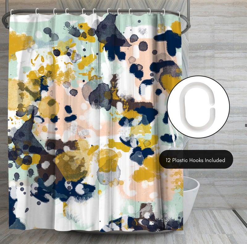 Americanflat 71x74 Abstract Shower Curtain - Water-Resistant Long Shower Curtain with Metal Grommets and 12 Hooks - 100% Polyester - Navy Blue, Yellow, Blush Pink, Mint Green, Charcoal and White - Image 5