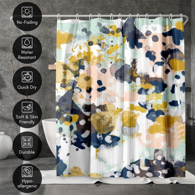 Americanflat 71x74 Abstract Shower Curtain - Water-Resistant Long Shower Curtain with Metal Grommets and 12 Hooks - 100% Polyester - Navy Blue, Yellow, Blush Pink, Mint Green, Charcoal and White - Image 4