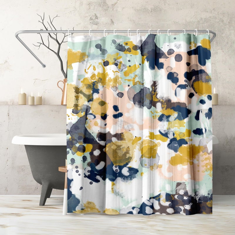 Americanflat 71x74 Abstract Shower Curtain - Water-Resistant Long Shower Curtain with Metal Grommets and 12 Hooks - 100% Polyester - Navy Blue, Yellow, Blush Pink, Mint Green, Charcoal and White - Image 1