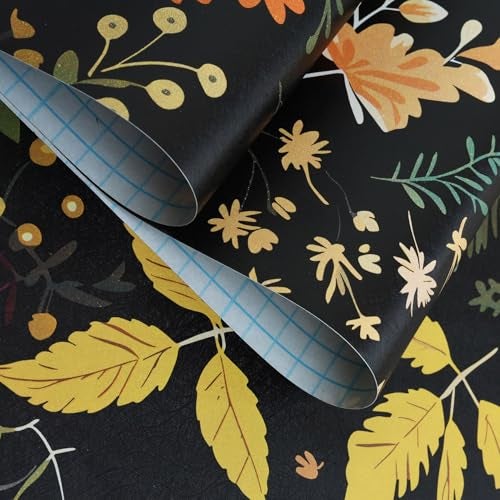 HOMEMATES Vintage Floral Peel and Stick Wallpaper Boho Floral Self-Adhesive Contact Paper for Bedroom, Wardrobe, Desktop – 45 x 304cm Removable Flower Wall Sticker (Vintage Black Flower) - Image 2