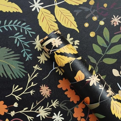 HOMEMATES Vintage Floral Peel and Stick Wallpaper Boho Floral Self-Adhesive Contact Paper for Bedroom, Wardrobe, Desktop – 45 x 304cm Removable Flower Wall Sticker (Vintage Black Flower) - Image 3