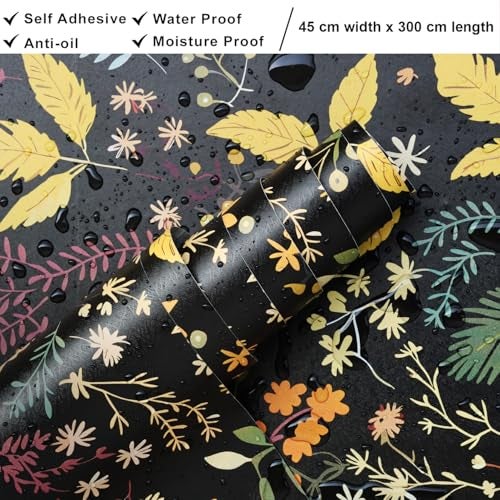 HOMEMATES Vintage Floral Peel and Stick Wallpaper Boho Floral Self-Adhesive Contact Paper for Bedroom, Wardrobe, Desktop – 45 x 304cm Removable Flower Wall Sticker (Vintage Black Flower) - Image 4