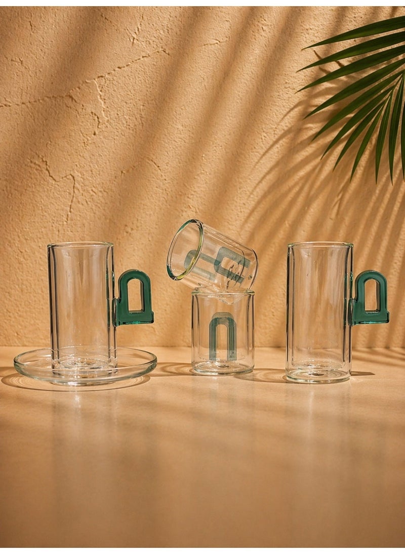Raz 18 Pieces Tea & Coffee Serving Set – Masjid Arch Printed Double-Wall Cup with Accent Handle & Clear Saucer - Image 1