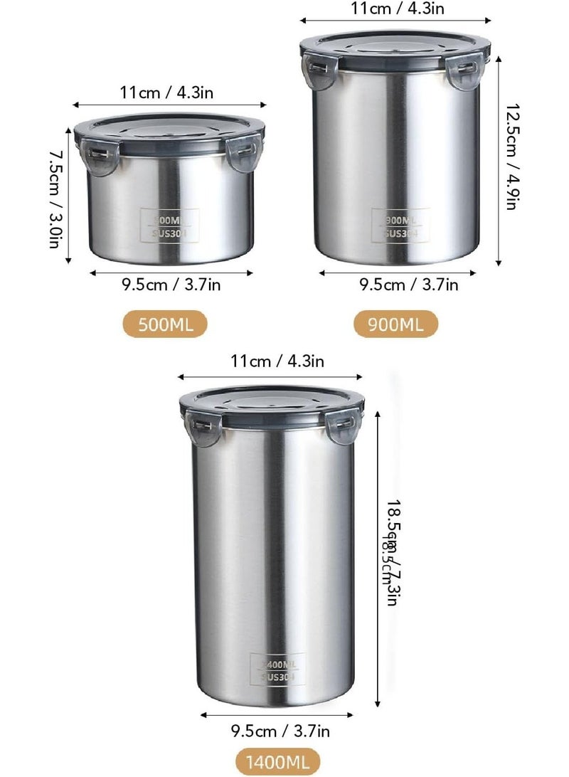 Set of 3 high-quality stainless steel jars in different sizes with a transparent, airtight lid and side clips – suitable for storing rice, sugar, legumes, coffee, and spices, keeping them fresh and preventing moisture – modern kitchen design, easy to clean, and durable for everyday use - 4328 - Image 4