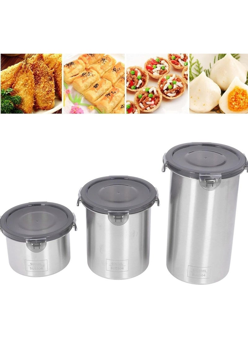 Set of 3 high-quality stainless steel jars in different sizes with a transparent, airtight lid and side clips – suitable for storing rice, sugar, legumes, coffee, and spices, keeping them fresh and preventing moisture – modern kitchen design, easy to clean, and durable for everyday use - 4328 - Image 2