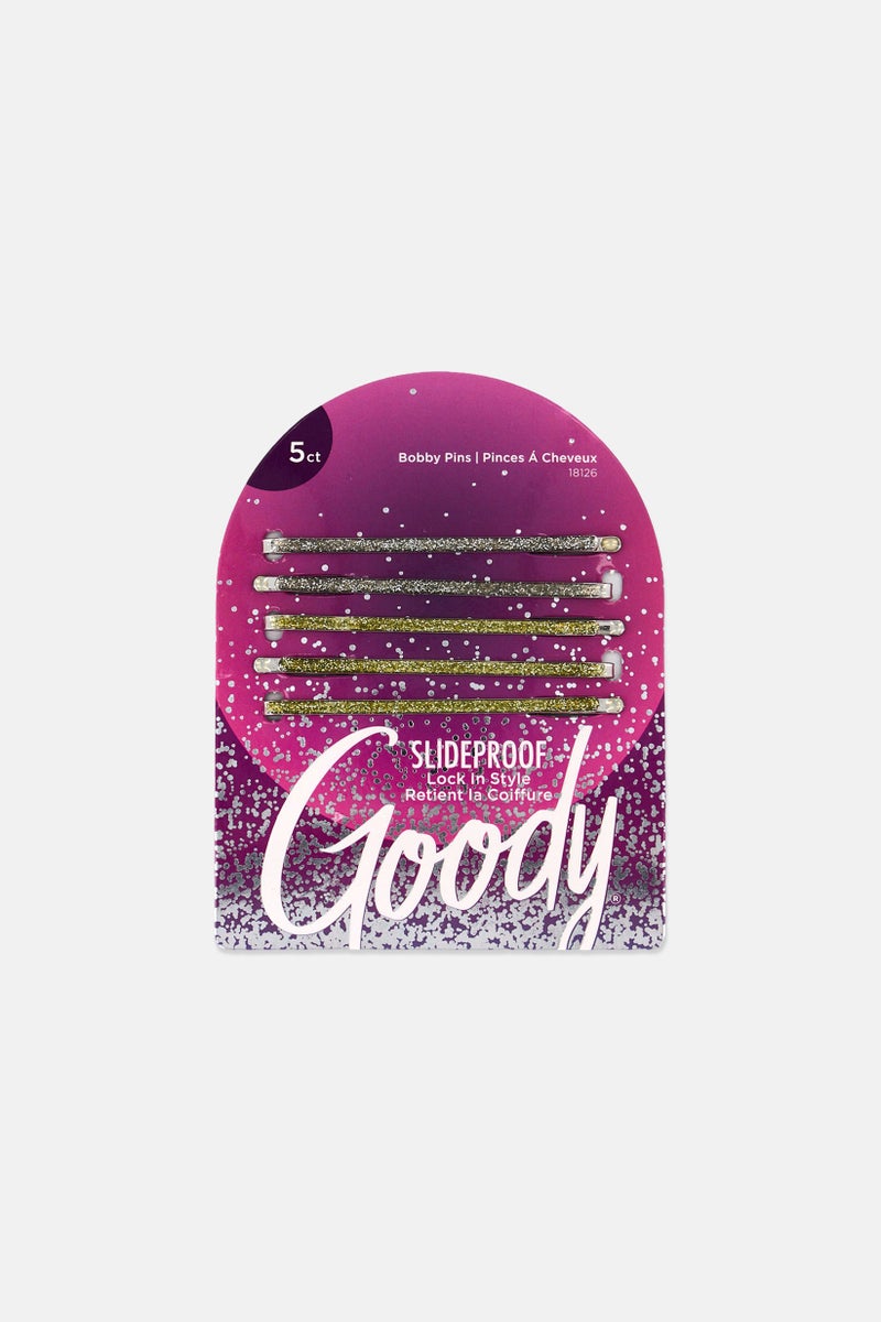 Goody Women 5 Pcs Metallic Bobby Pins, Silver - Image 1