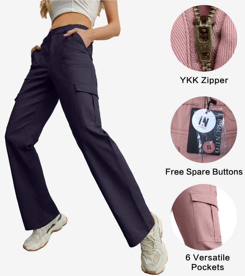 Lepunuo Pants for Women High Waisted Straight Leg Work Casual Pants Y2K Combat Military Trousers Navy Blue - Image 4