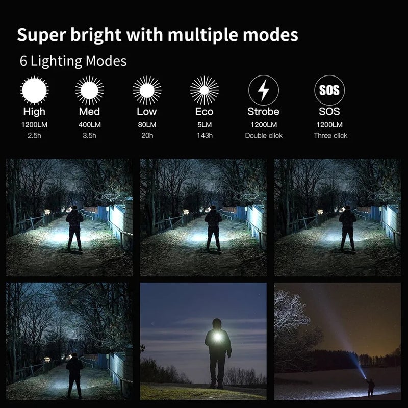 وبين مصباح يدوي Wuben C3 Flashlight Hard Light 1200Lumens Type-C Rechargeable With Battery Protable LED Troch Light For Outdoor Lighting - Image 5