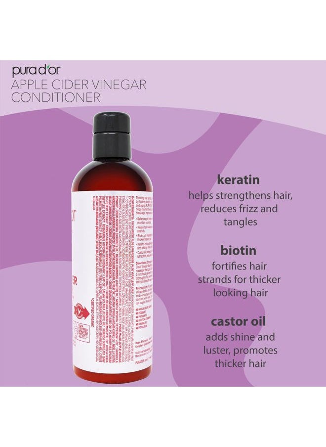Pura d'or 16 Oz Apple Cider Vinegar Thin2Thick Conditioner - Biotin, Keratin, Caffeine, Castor Oil & Key Active Ingredients for All Hair Types, Men & Women  - Image 2